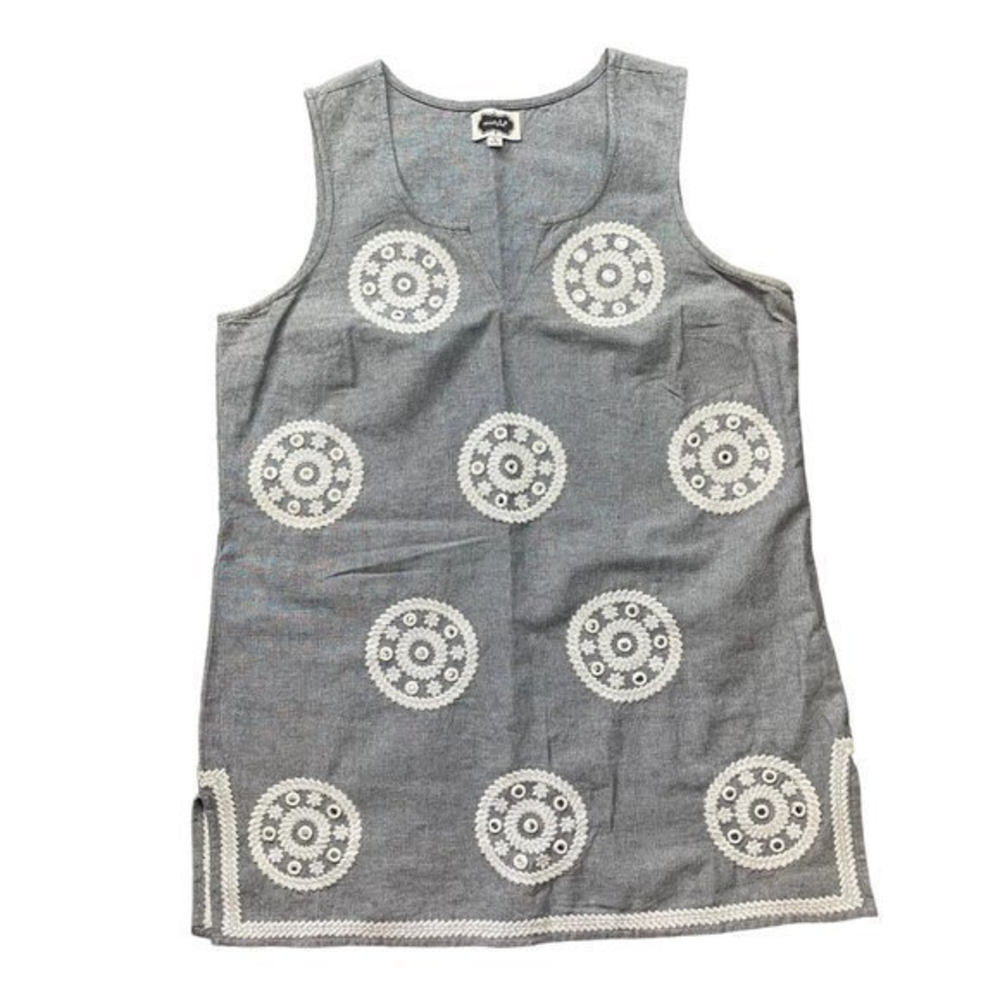 Mud Pie Women's 100% Cotton Geometric Embroidered Sleeveless Tunic Top Size S